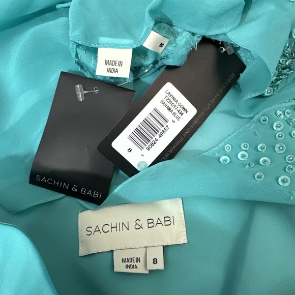 NWT $1095 Sachin & Babi [ 8 ] Lavina Beaded Gown with Cape in Turquoise‎ #J1528 - Picture 6 of 16